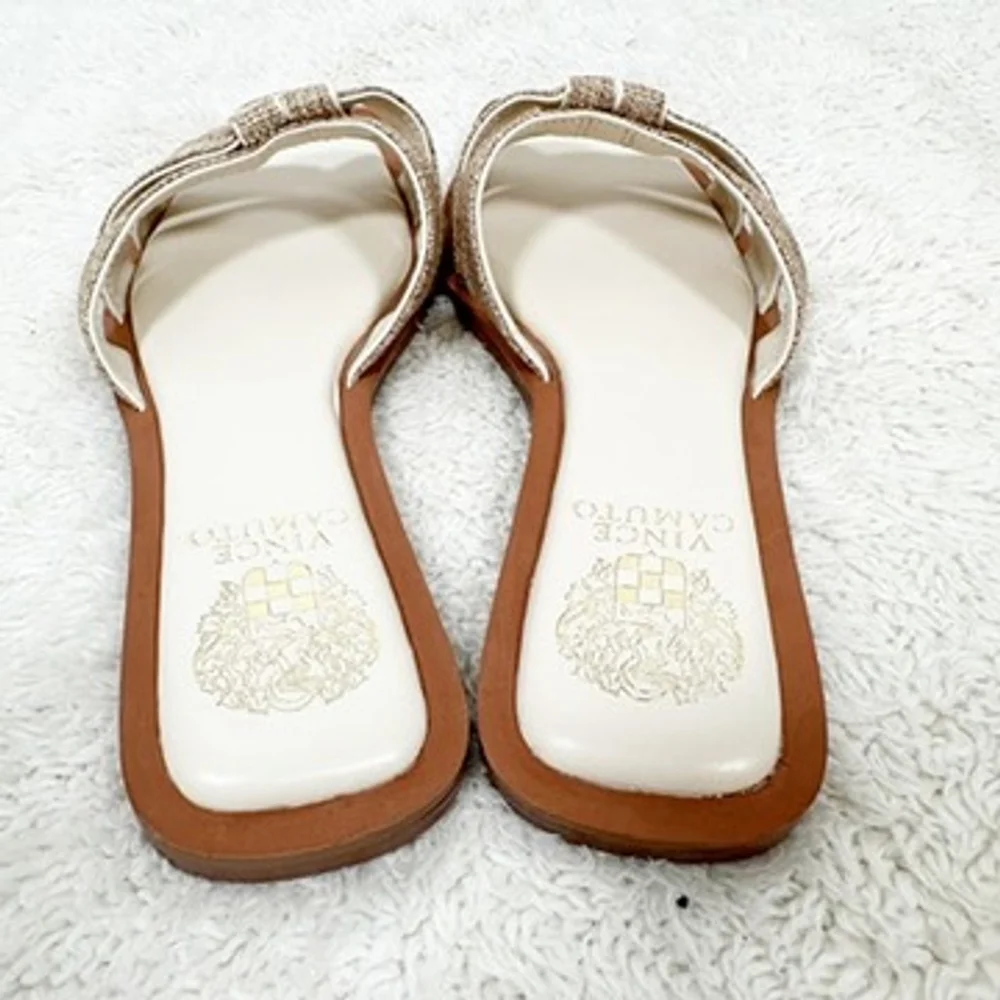 Vince Camuto Slip on Sandals Tan Woven Flats Byrdy Beachy Resort Cruise Size 7M - Picture 6 of 8
